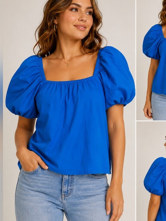 Alex Marie Tops - Alex Marie Blue Puff Sleeve Gemma Square Neck brrr Cooling Top XXL NWT